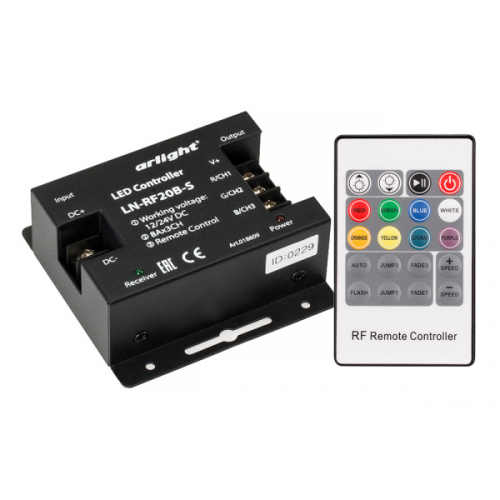 Контроллер RGB комплект с пультом Arlight LN-RF20B-S (12-24V, 288-576W, ПДУ 20кн)